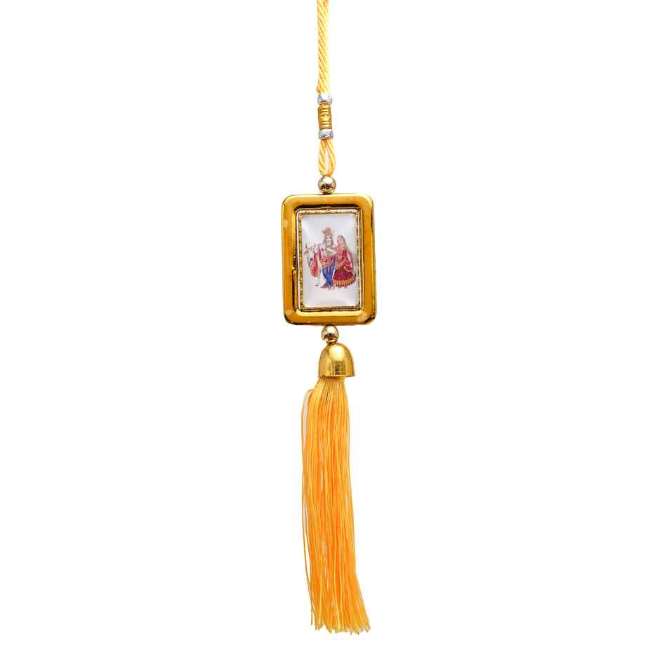 Divine Vibes Square Shape Rotational Side Radha Krishan Car Hanging Decorative
