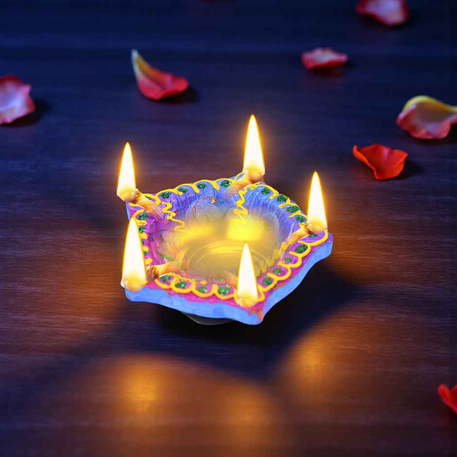 Designer Clay Diya | Pack Of 6 | Multicolour | Pan Aromas