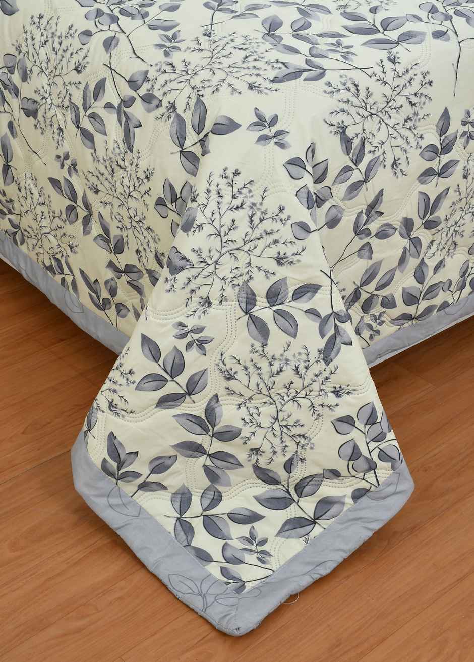 Furnofy Reversible King Size Microfibre Comforter Quilt Duvet | Leafy | Grey | 87 x 87 in