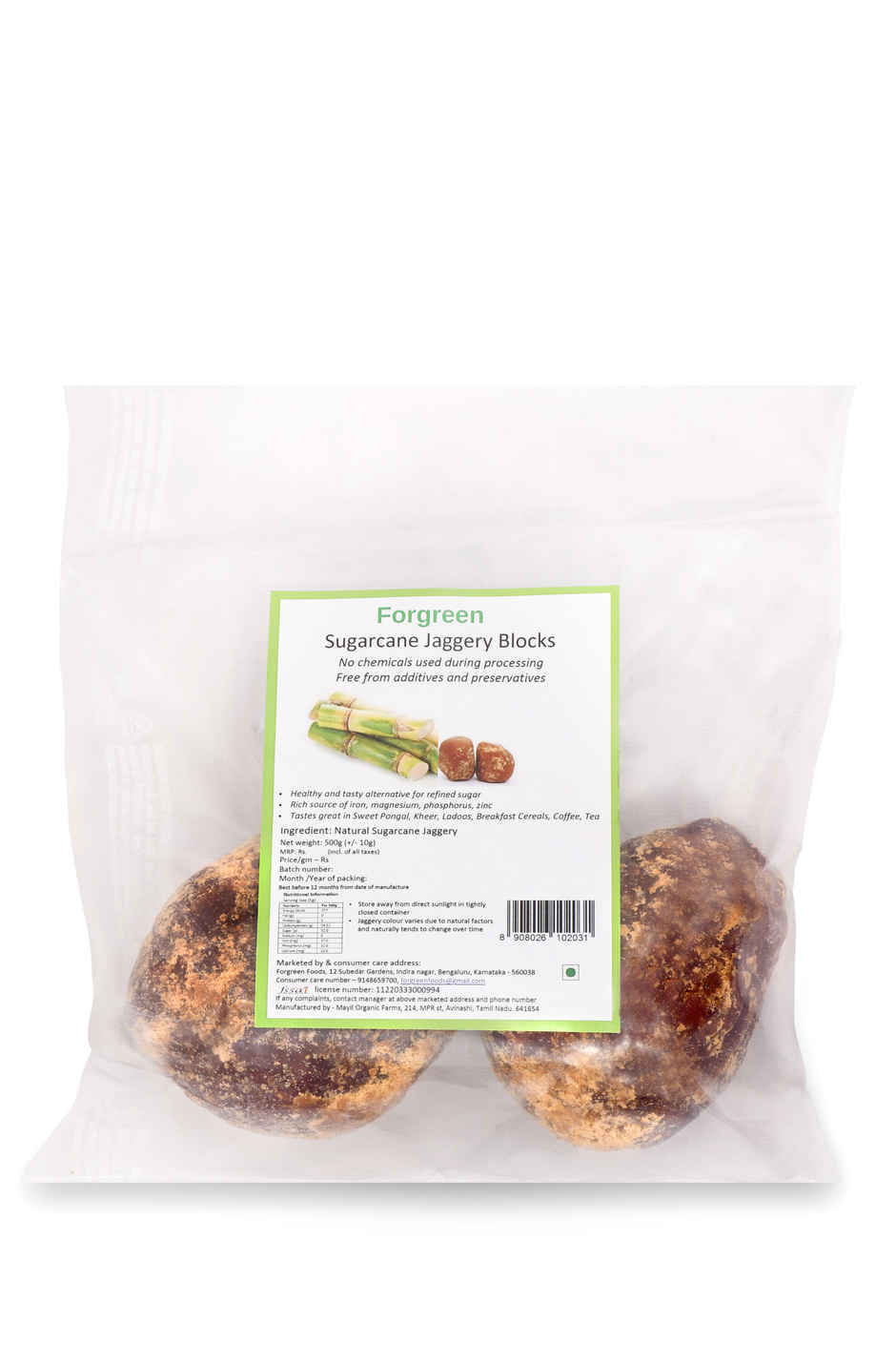 Forgreen Sugarcane Jaggery Block | Zero Chemicals | No additives | No preservatives