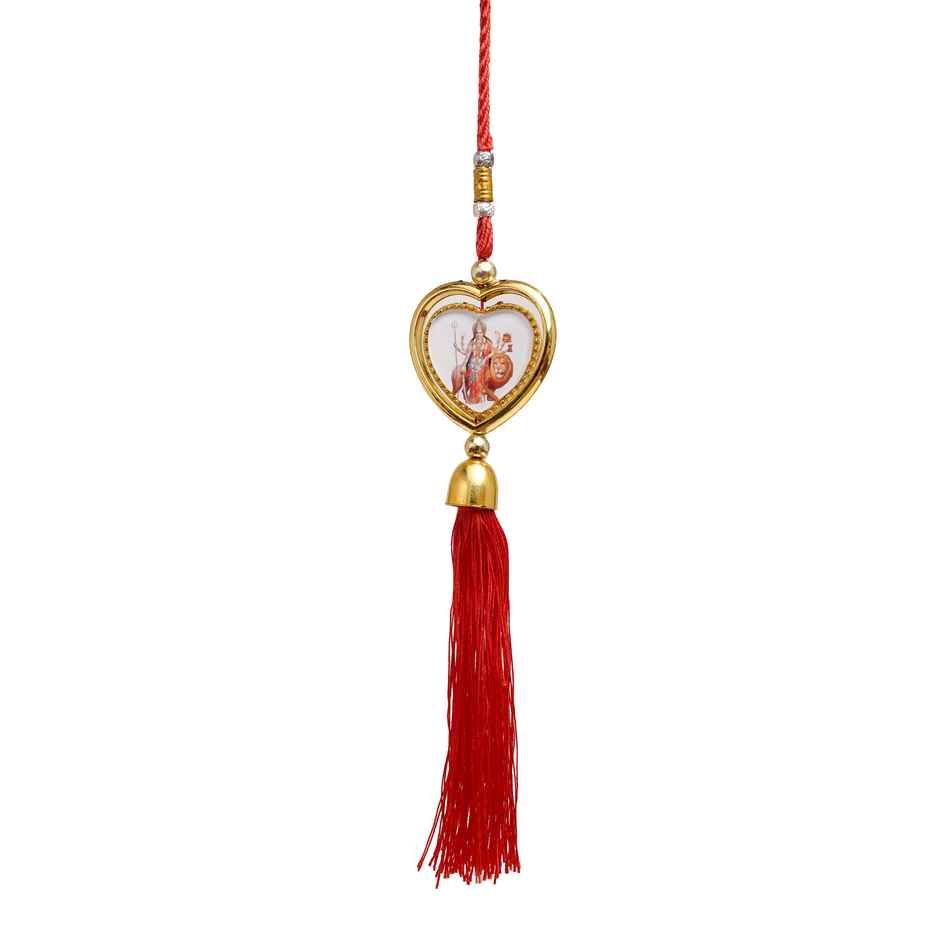 Divine Vibes Heart Shape Rotational Dual Side Durga Ji Decorative Car Hanging