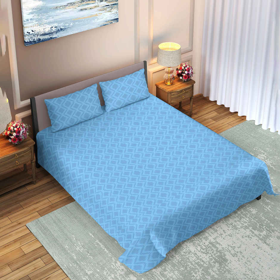 Dream Living Embossed Double Bedsheet Set | Blue - 220 x 250 cm