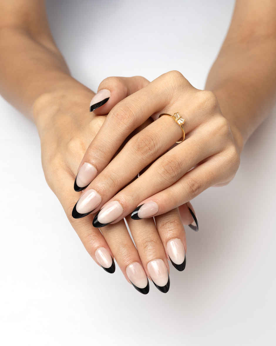 Pep Nails Midnight Tips Medium Almond French Tips Nude Reusable Press On Nails 30 Nail Tips