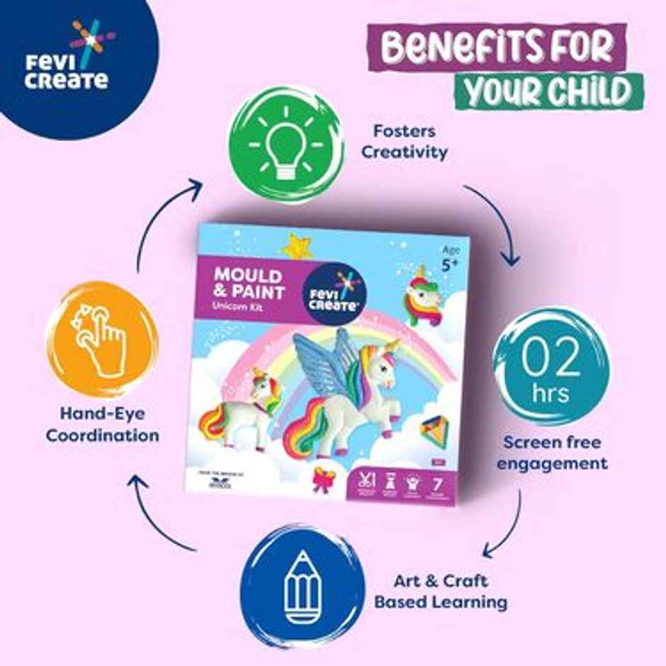 Fevicreate Mould & Paint Universe of Unicorn Kit for Kids| Badges & Fridge Magnets
