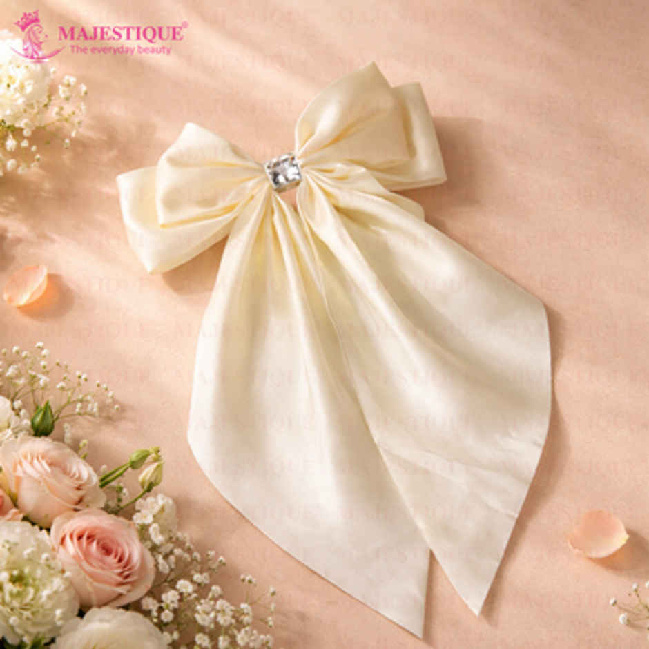 Majestique Satin Silky Hair Bows Barrettes | White