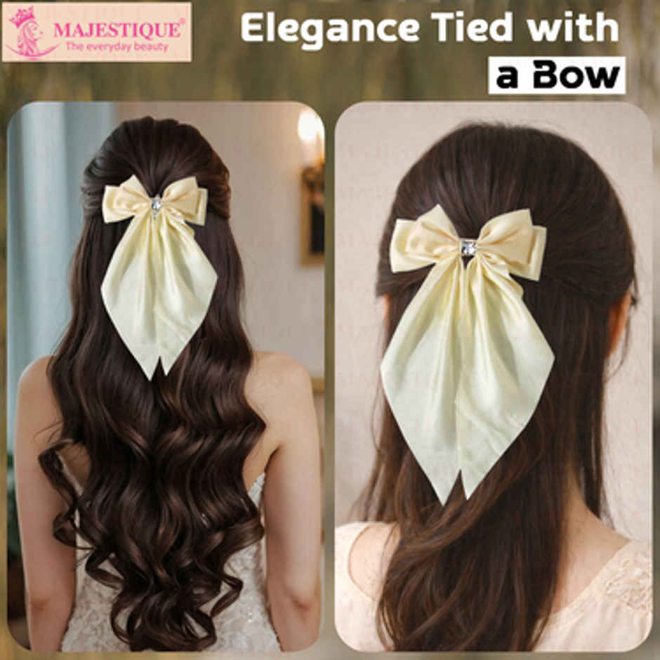 Majestique Satin Silky Hair Bows Barrettes | White