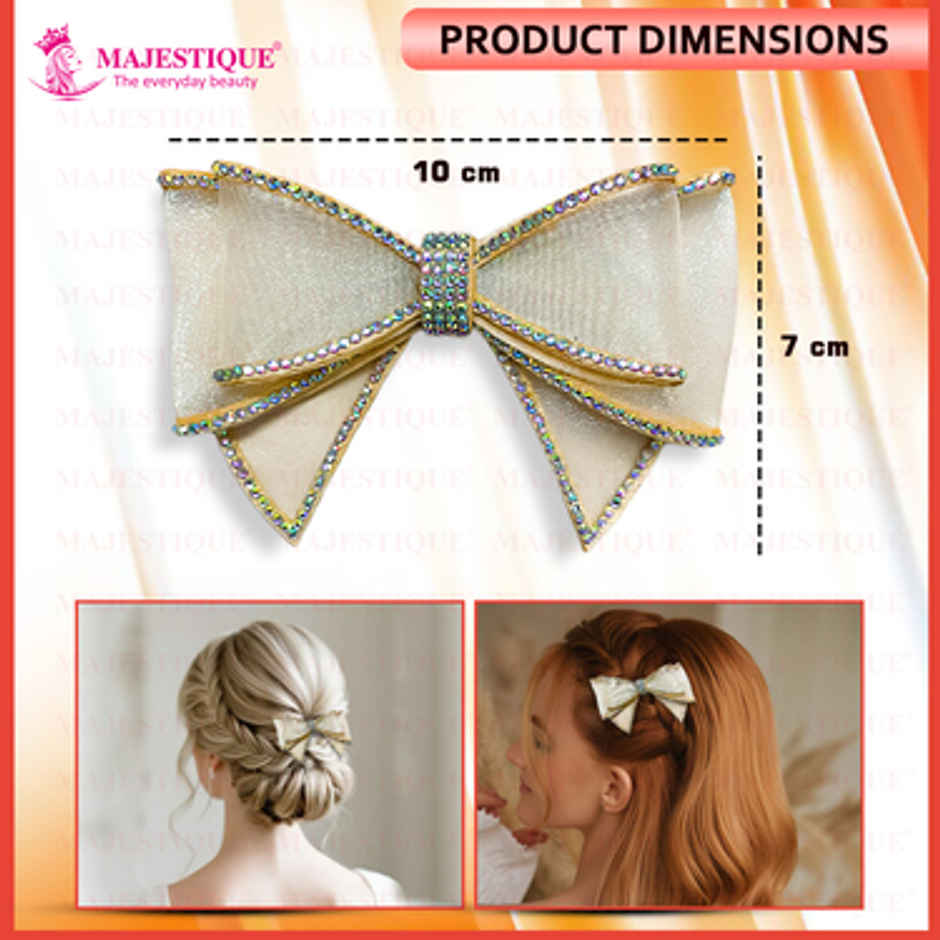 Majestique Glitter Crystal Finish Hair Bow Clips | Golden