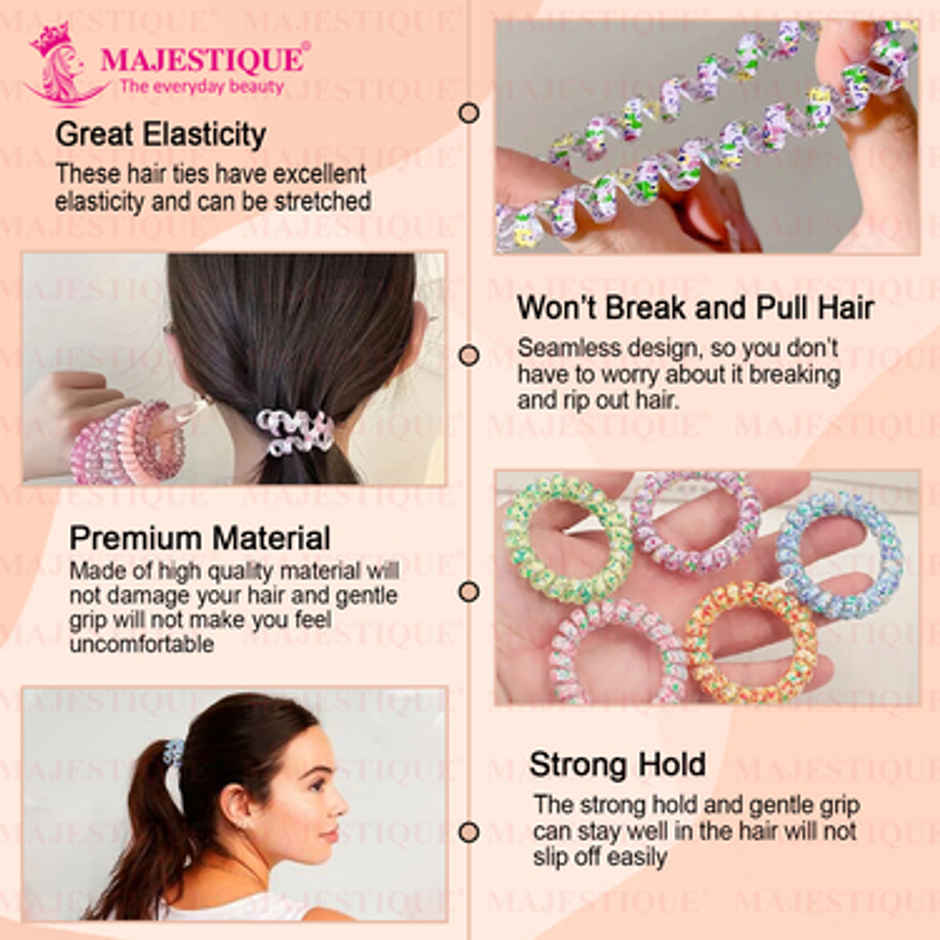 Majestique Spiral Hair Ties for Thick Hair | Elastic No Crease Hair Coils | Multicolor
