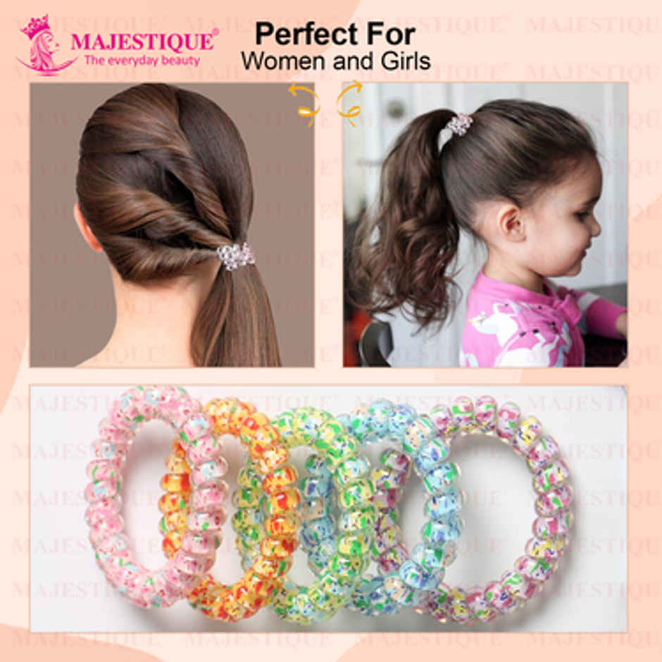 Majestique Spiral Hair Ties for Thick Hair | Elastic No Crease Hair Coils | Multicolor