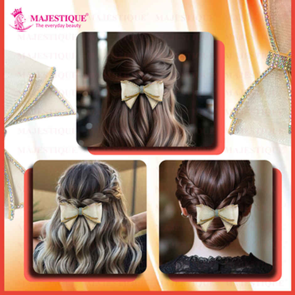 Majestique Glitter Crystal Finish Hair Bow Clips | Golden