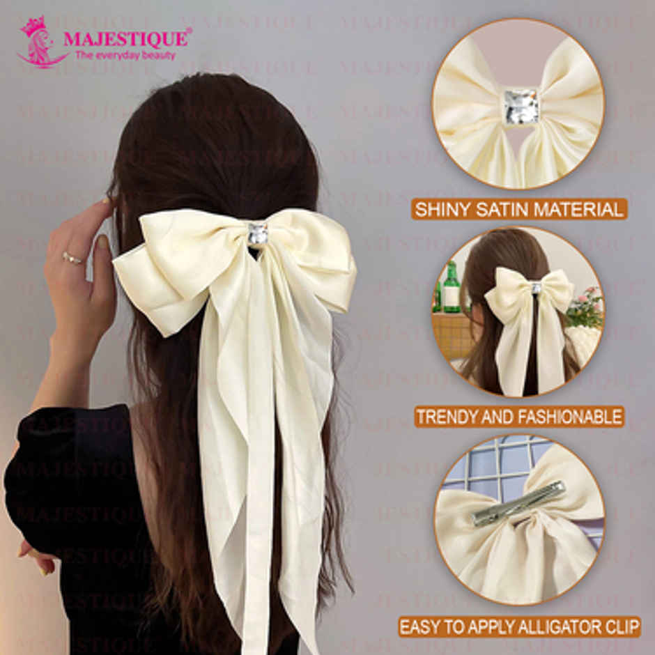 Majestique Satin Silky Hair Bows Barrettes | White