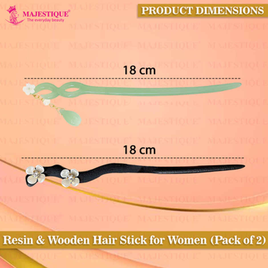 Majestique Wooden Resin Juda Pin Hair Sticks | Bun Hair Accessories for Women | Green/Black