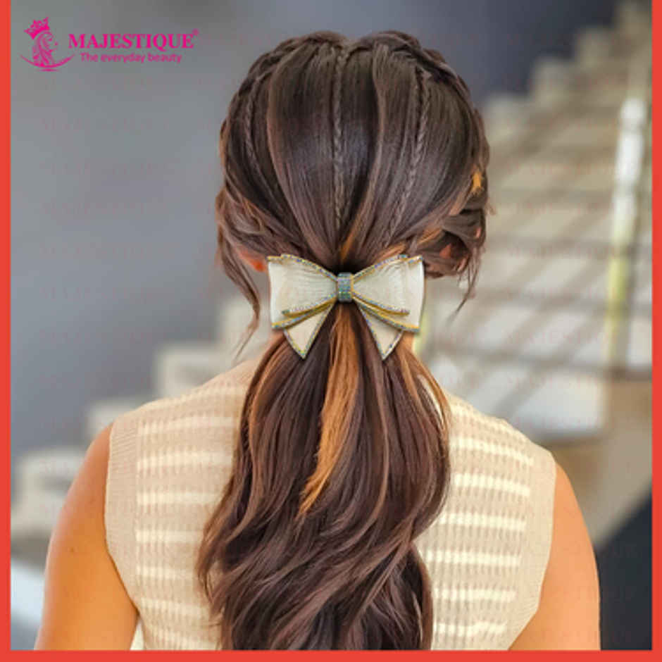 Majestique Glitter Crystal Finish Hair Bow Clips | Golden