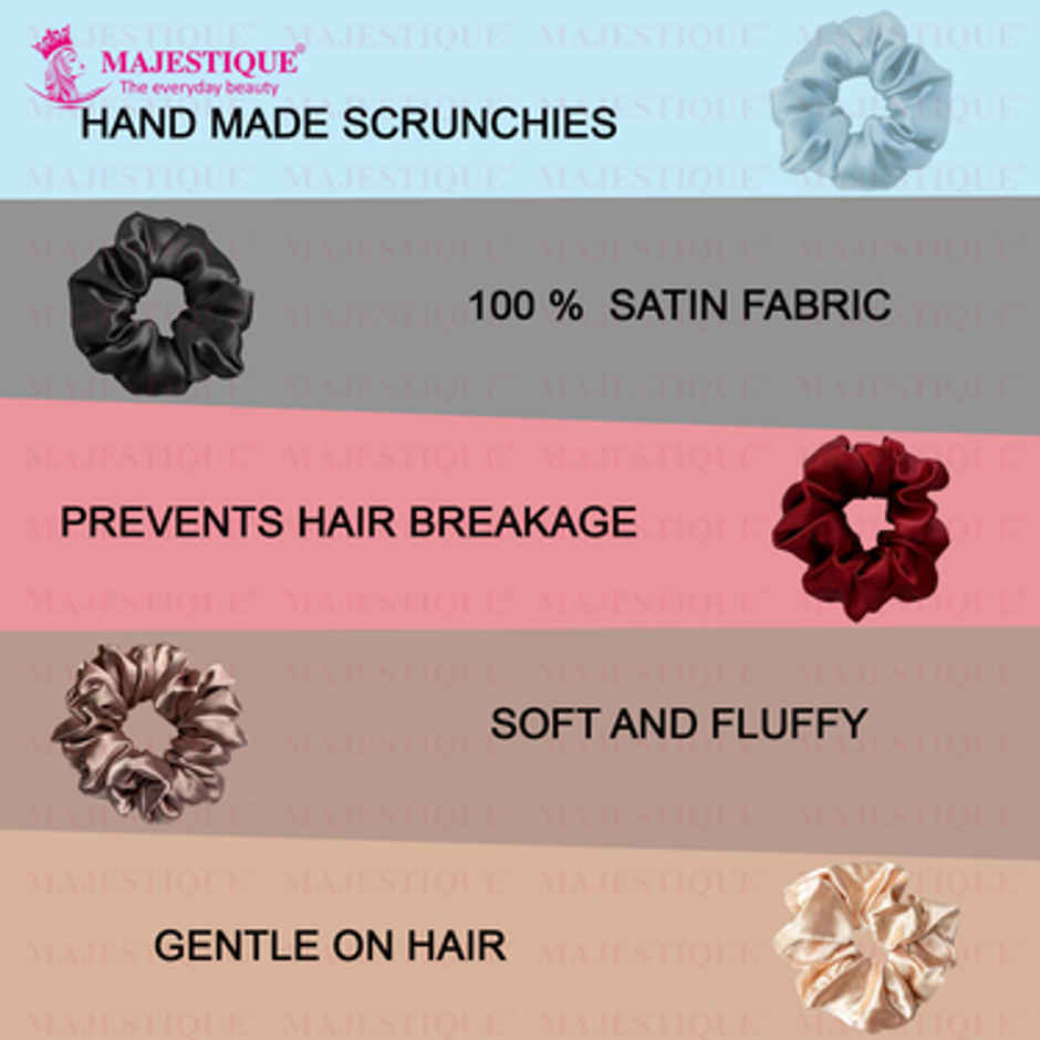 Majestique Satin Silk Scrunchies | Ponytail Holder Hair Ties | Multicolor