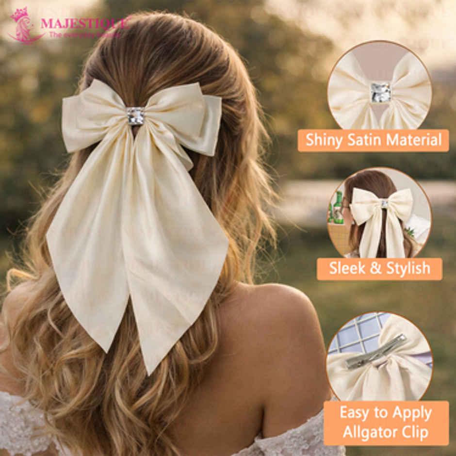 Majestique Satin Silky Hair Bows Barrettes | White