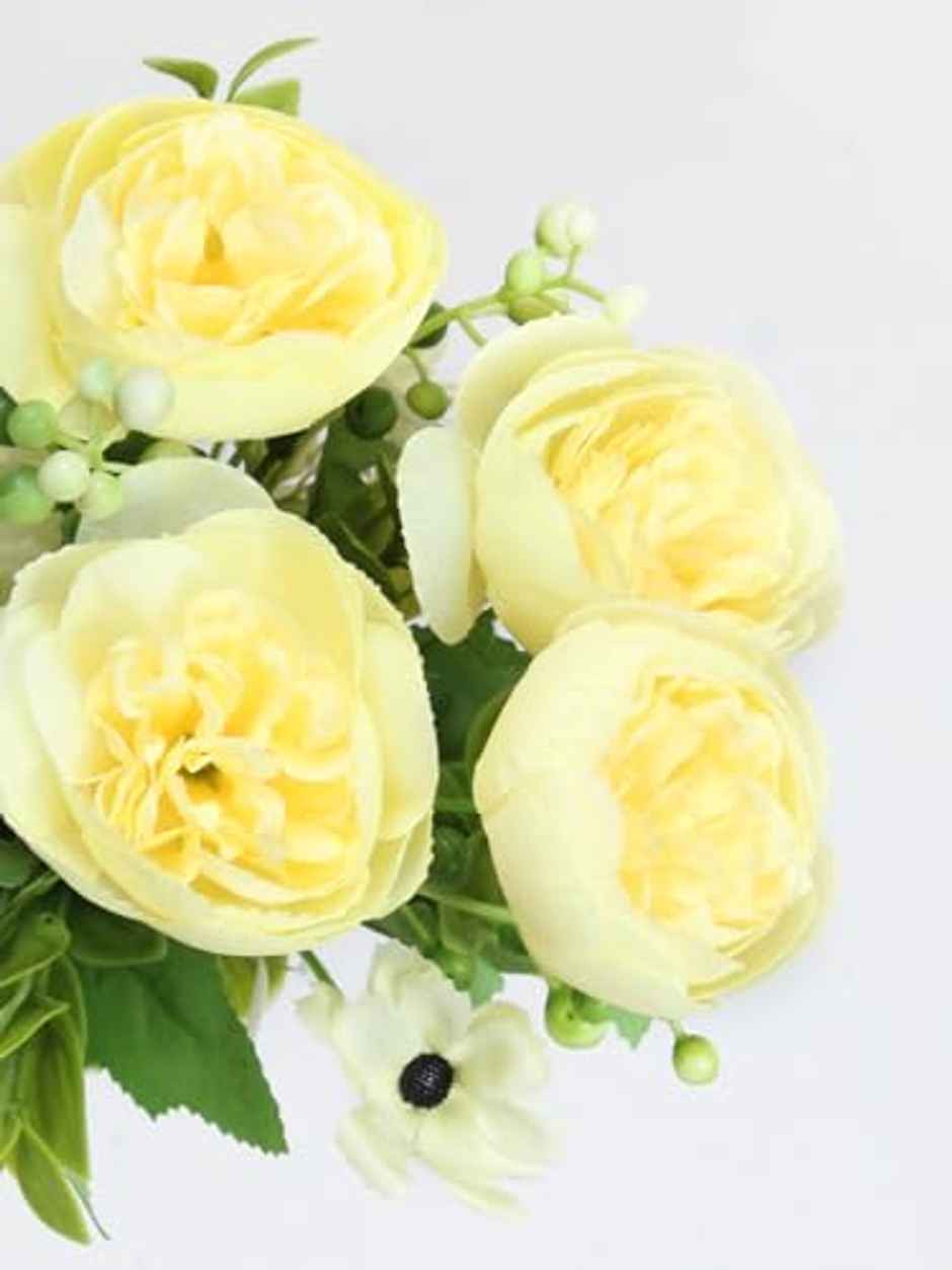 TIED RIBBONS Artificial Rose Peony Flowers Bunch Sticks for Decoration | Yellow