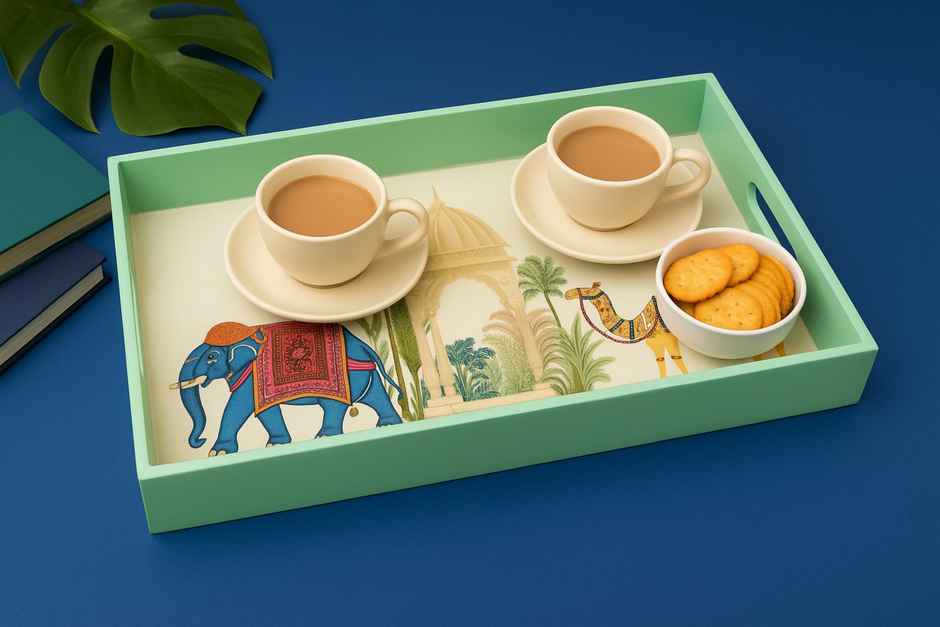 Sanjeev Kapoor By OGGN Mdf Rect. Printed Tray - 14 x 9 with Coaster