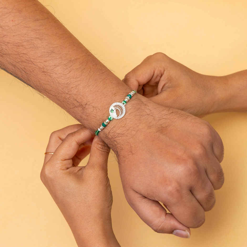 American Diamond Premium A.D. Mor Pankh Rakhi (Avyaan Rakhi) Set of 1