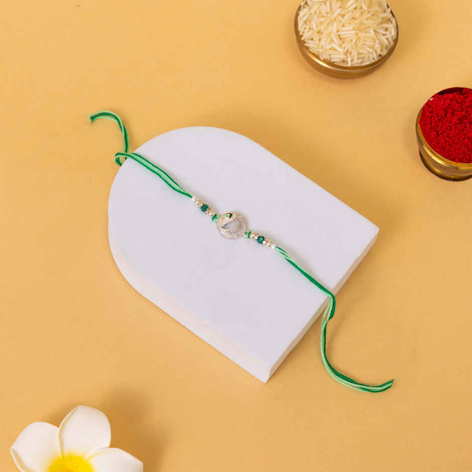 American Diamond Premium A.D. Mor Pankh Rakhi (Avyaan Rakhi) Set of 1