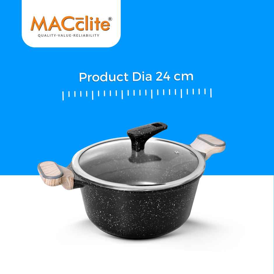 Macclite Non-Stick Casserole | 24 cm | Glass Lid | Induction Compatible