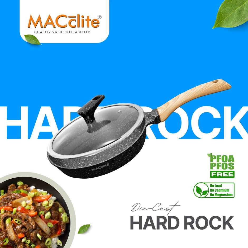 Macclite Non-Stick PDC Granite+ Induction Base Hard Rock Deep Frying Pan 20 cm With Glass lid