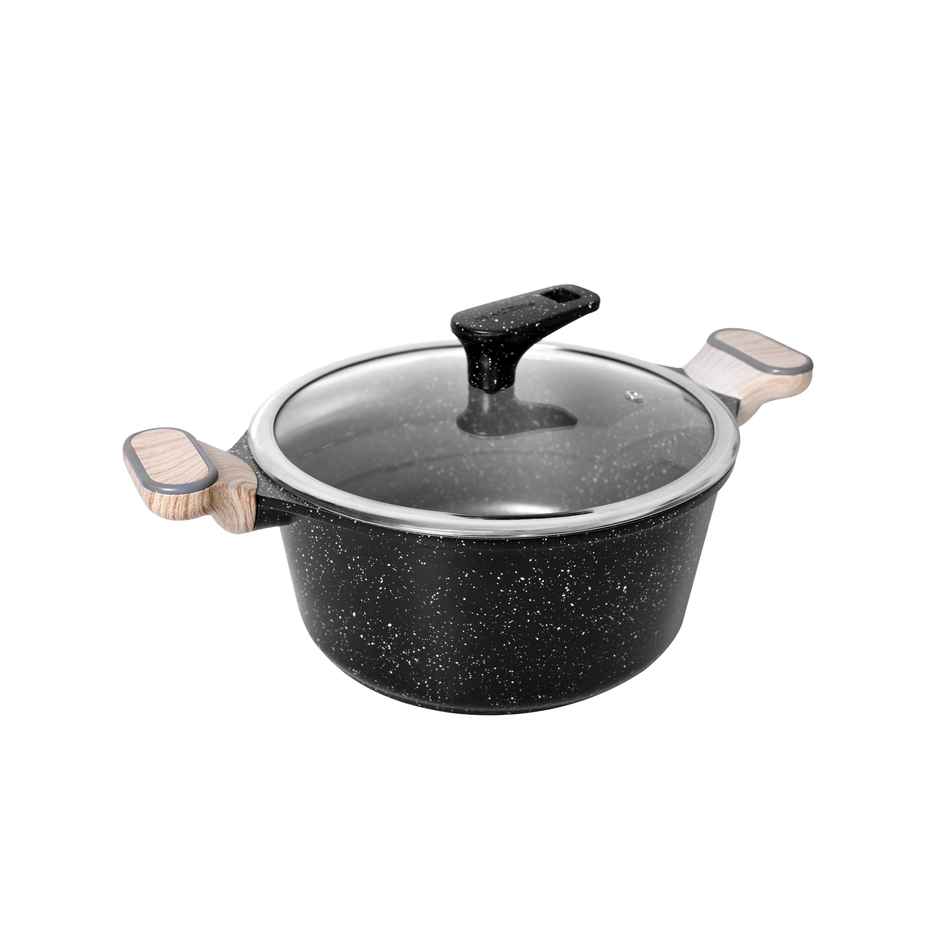 Macclite Non-Stick PDC Granite+ Induction Base Hard Rock Triumph Casserole 28 cm with Glass Lid
