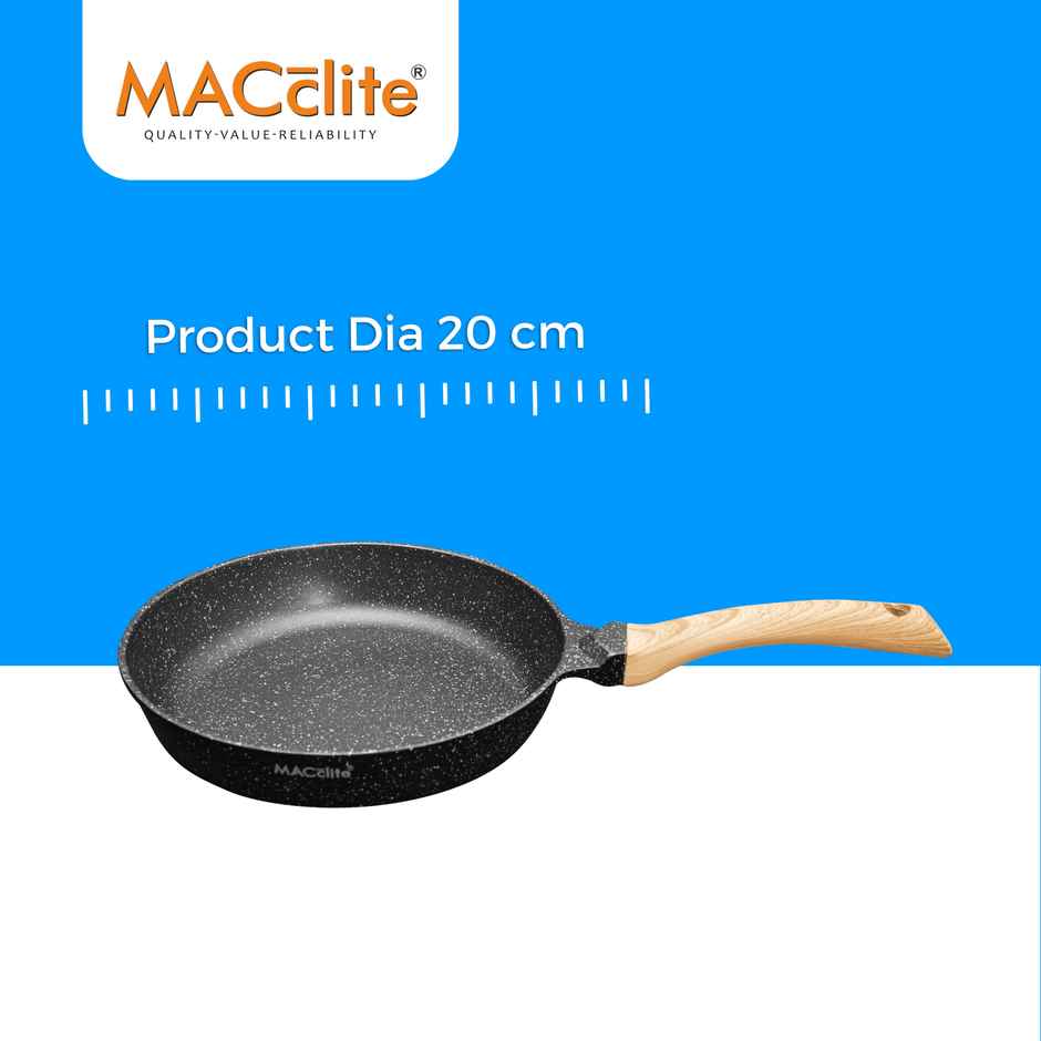 Macclite Non-Stick PDC Granite+ Induction Base Hard Rock Deep Frying Pan 20 cm With Glass lid