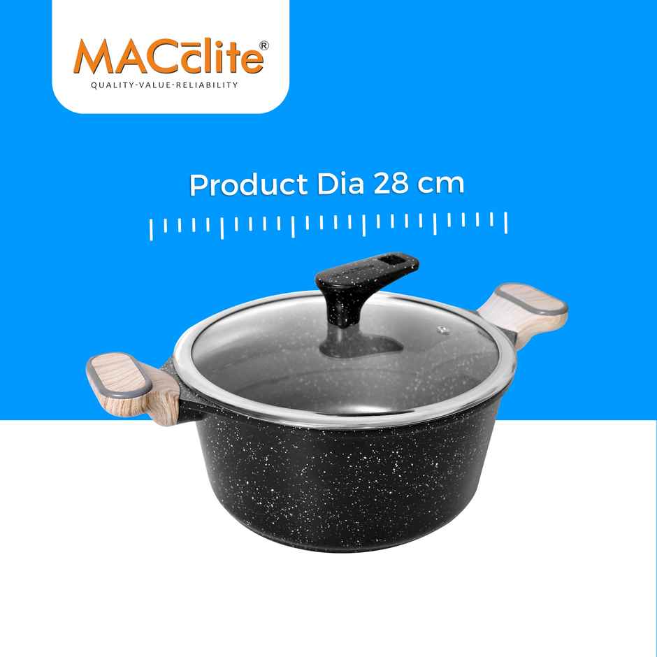 Macclite Non-Stick Casserole | 28 cm | Glass Lid | Induction Compatible