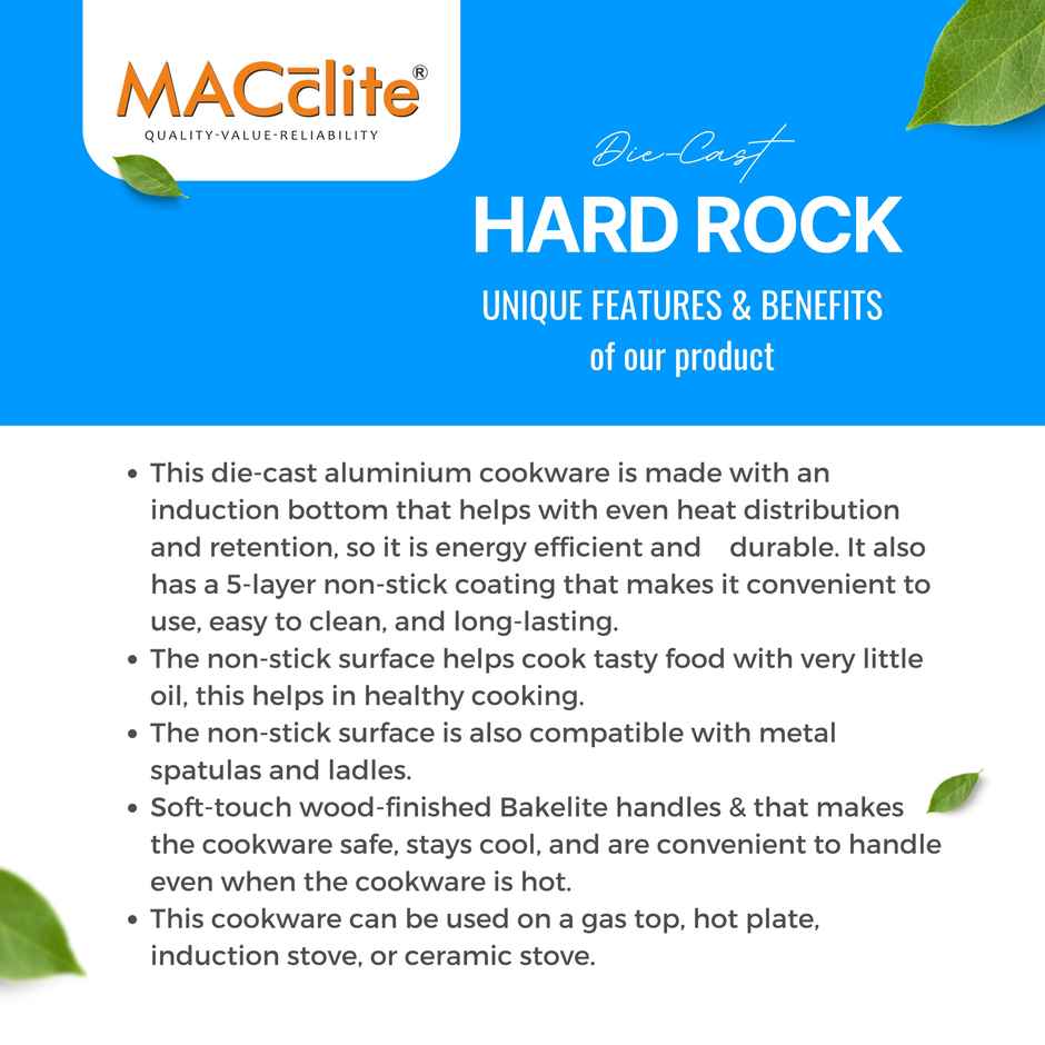 Macclite Non-Stick Kadai | 22 cm | Glass Lid | Induction Compatible