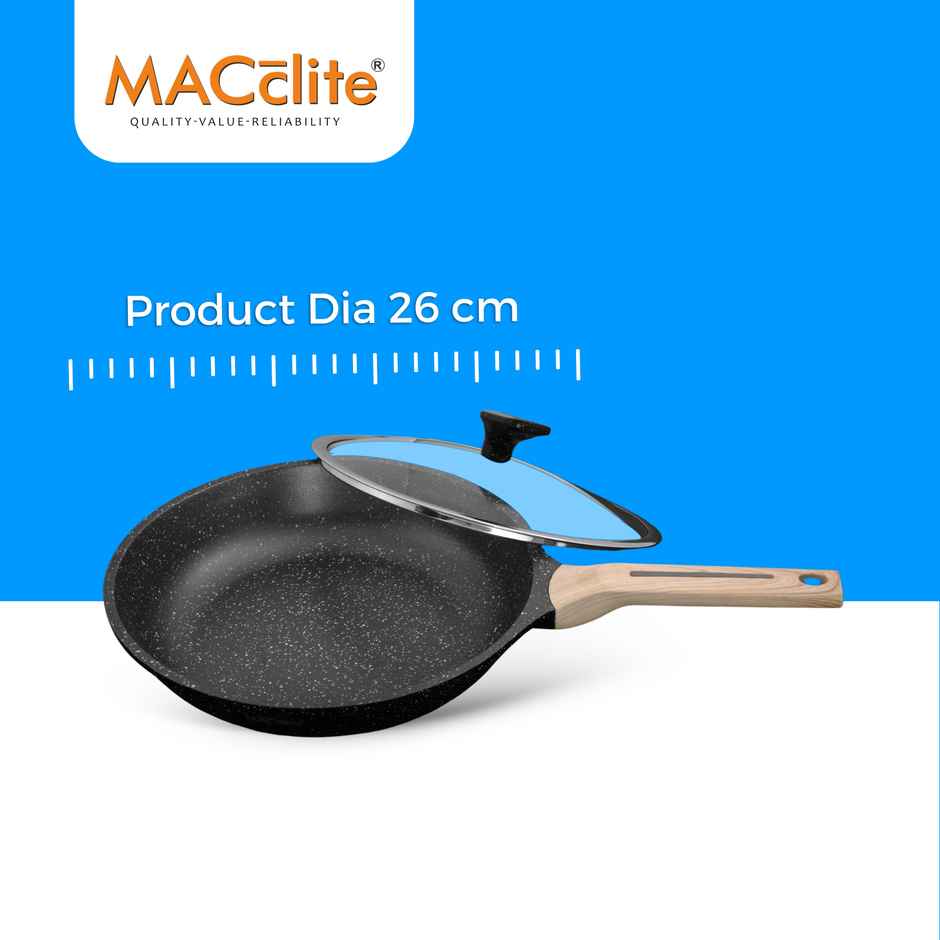 Macclite Non-Stick PDC Granite+ Induction Base Hard Rock Triumph Frying Pan 26 cm With Glass Lid