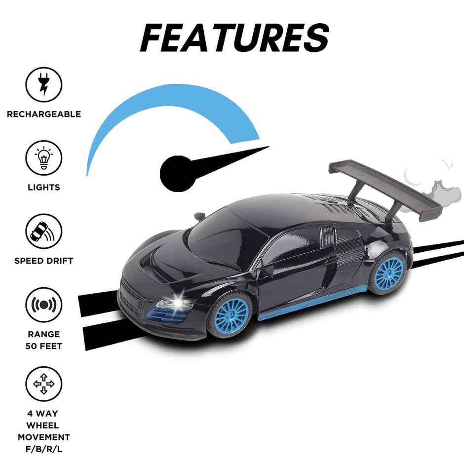 Race N Roll 1:24 Rechargeable Hi Speed Mini Remote Control Car - Aud Black