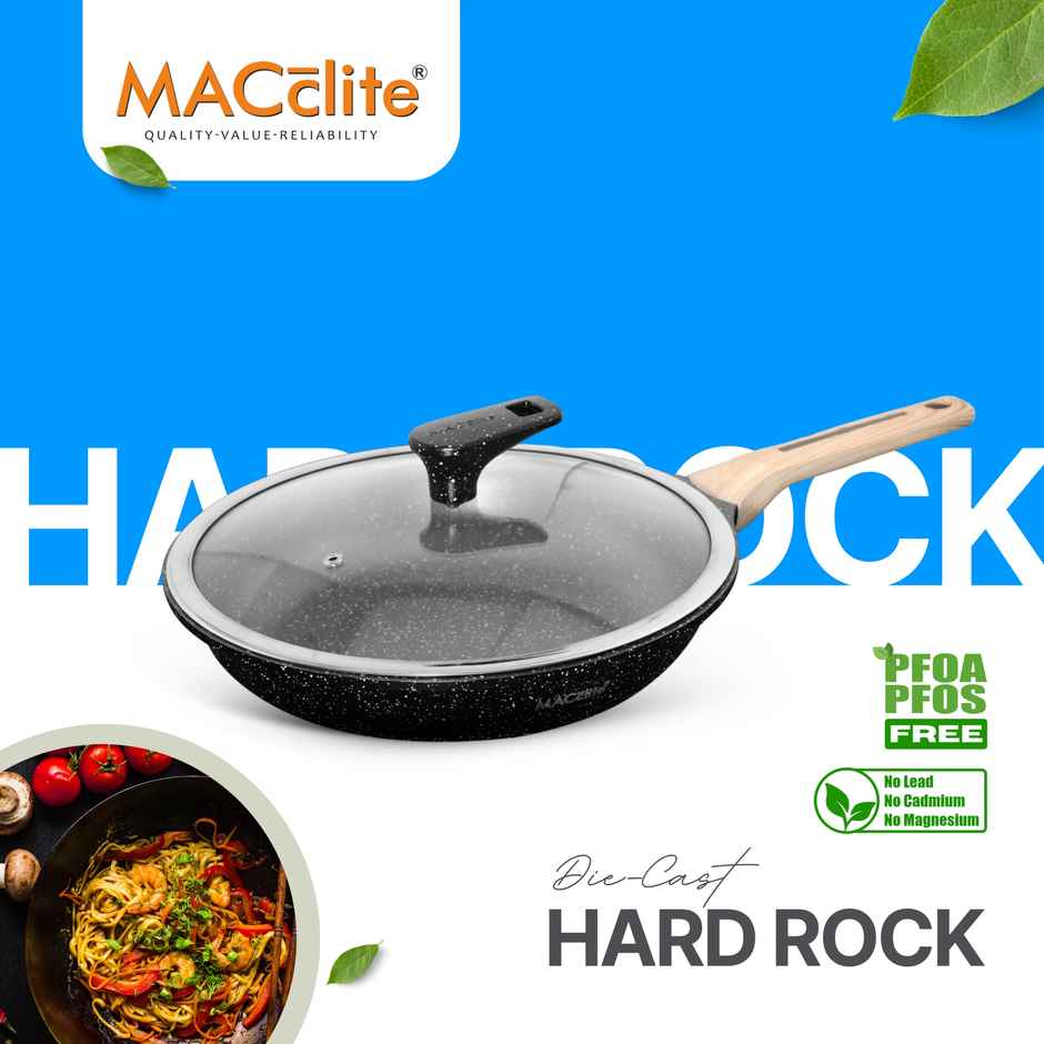 Macclite Non-Stick PDC Granite+ Induction Base Hard Rock Triumph Frying Pan 26 cm With Glass Lid