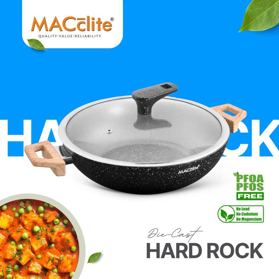 Macclite Non-Stick Kadai | 20 cm | Glass Lid | Induction Compatible