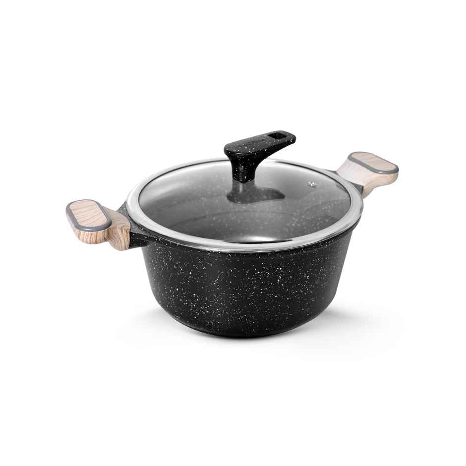 Macclite Non-Stick PDC Granite+ Induction Base Hard Rock Triumph Casserole 24 cm with Glass Lid