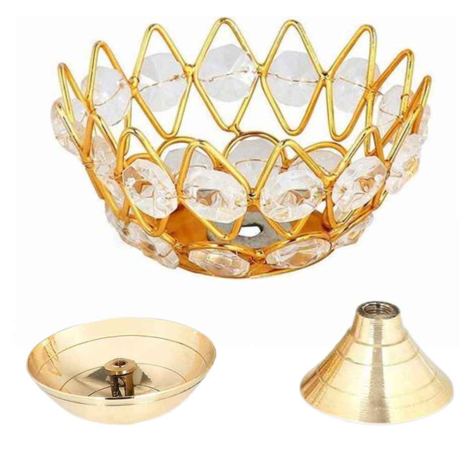 Crystal Brass Diya For Puja And Gift, Reflection Effect