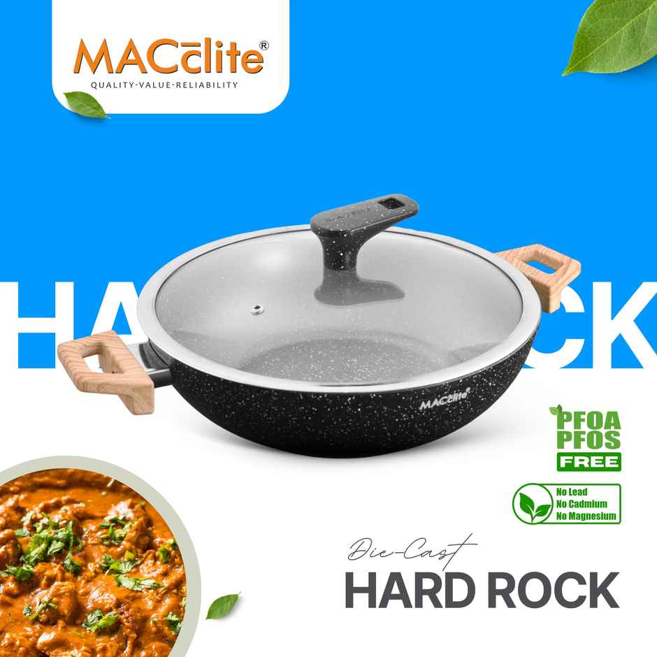 Macclite Non-Stick Kadai | 22 cm | Glass Lid | Induction Compatible