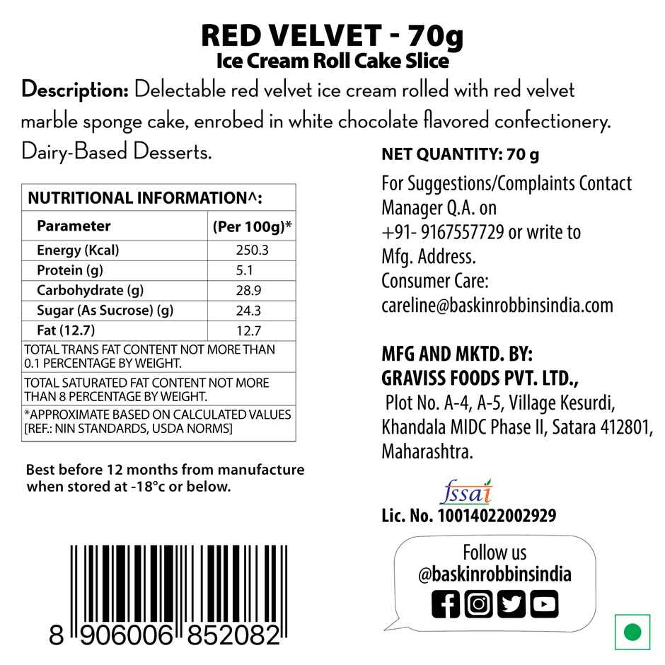 Baskin Robbins Red Velvet Ice Cream Roll Cake Slice | Rich Creamy Dessert Slice