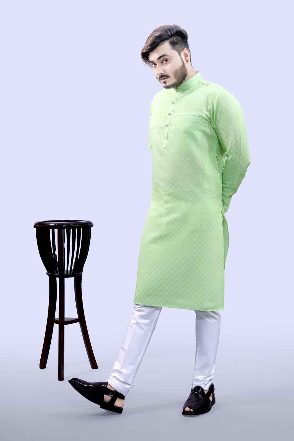 Tibra Collection Men Kurta - Green | Block Pattern | Cotton Blend | XL
