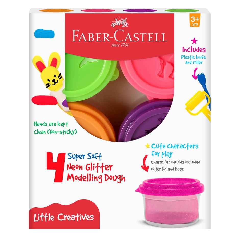 Faber-Castell Little Creatives Modelling Dough Neon Glitter Set Of 4