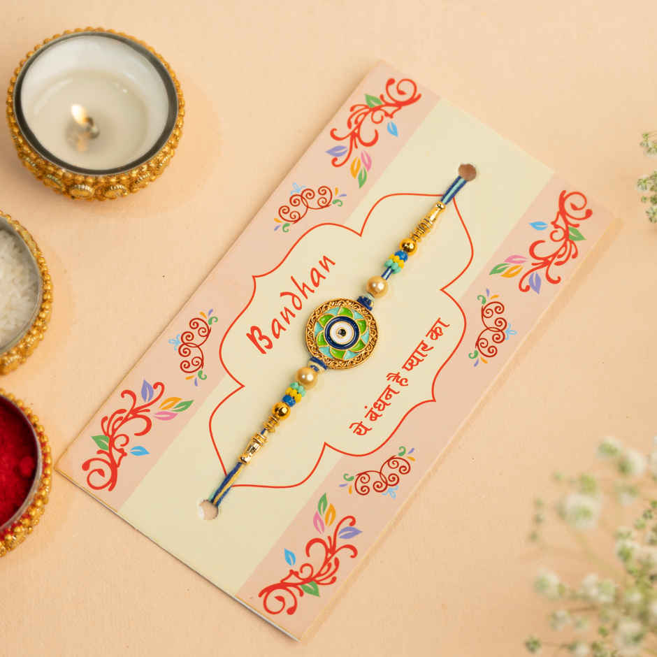 Pastel Colored Evil Eye Rakhi With Roli Chawal | Pack of 1 | Bandhan