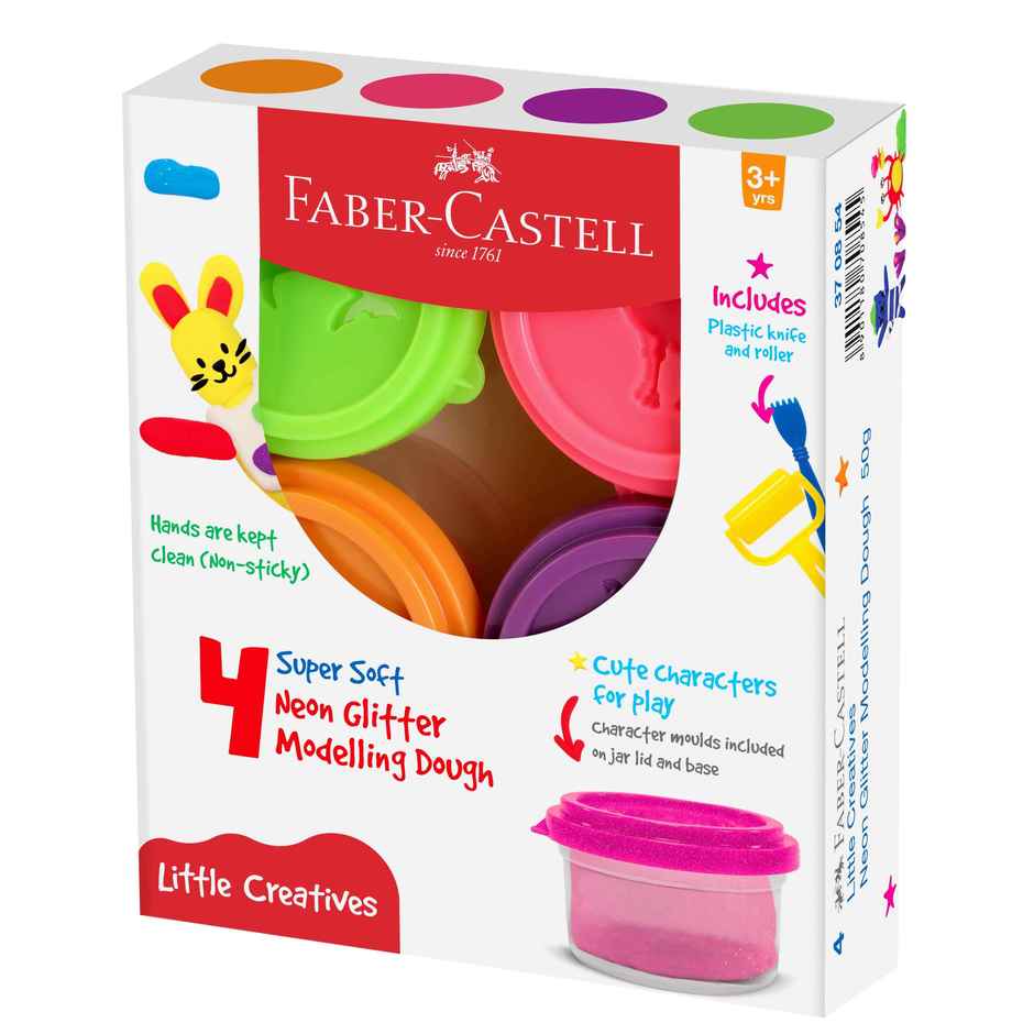 Faber-Castell Little Creatives Modelling Dough Neon Glitter Set Of 4