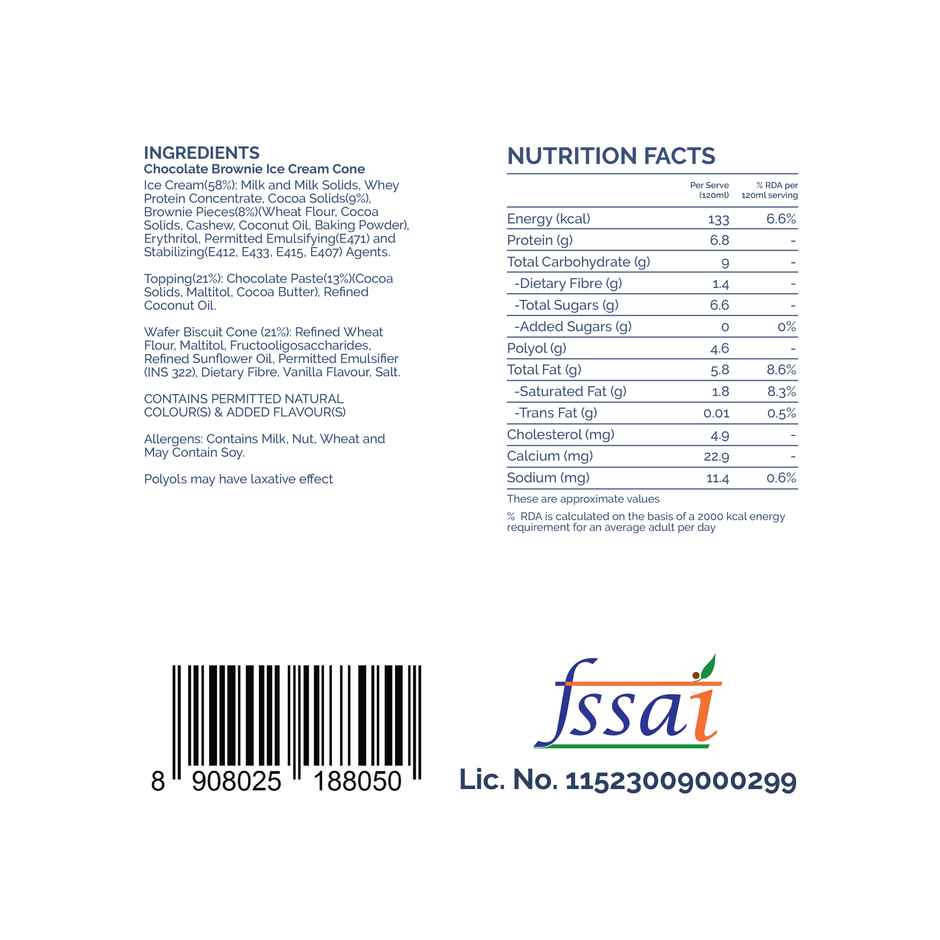 Get-A-Way Chocolate Brownie Ice Cream Cone | Zero Added Sugar