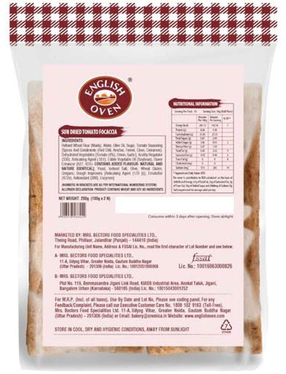 English Oven Sun Dried Tomato Focaccia Bread