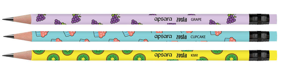 Apsara Zesta Scented Writing Pencils | Kiwi, Cupcake & Grape Scented Pencils | Rubber-tipped | Extra Dark