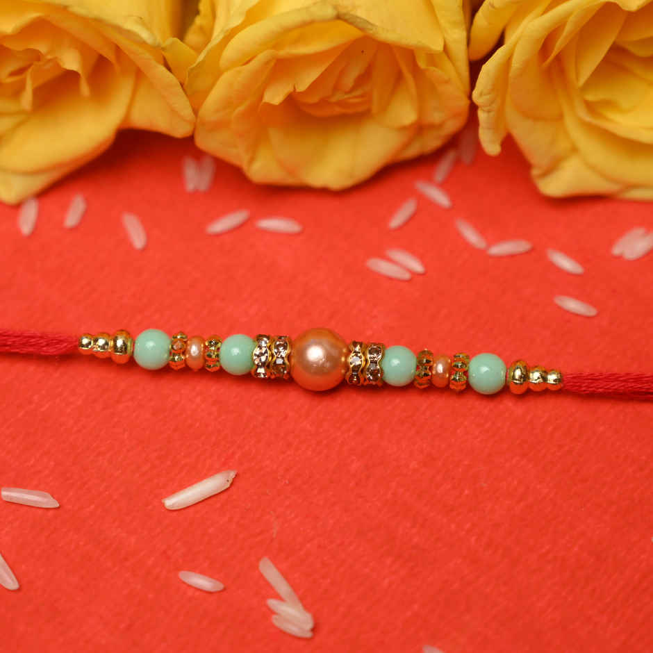 Aurum Beaded Pearl and Mint Moti Rakhi - Fresh and Elegant