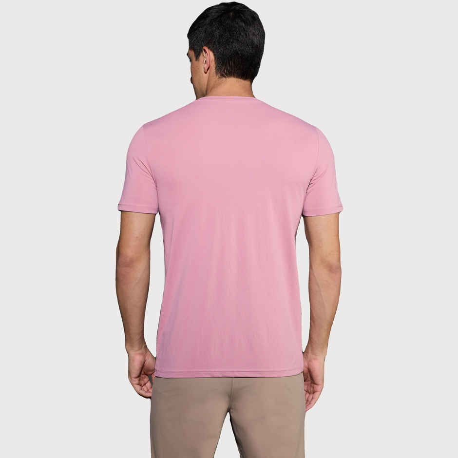 Technosport Men's Poly Printed Slim Fit Round Neck Sports T-shirt | Dusty Rose - L