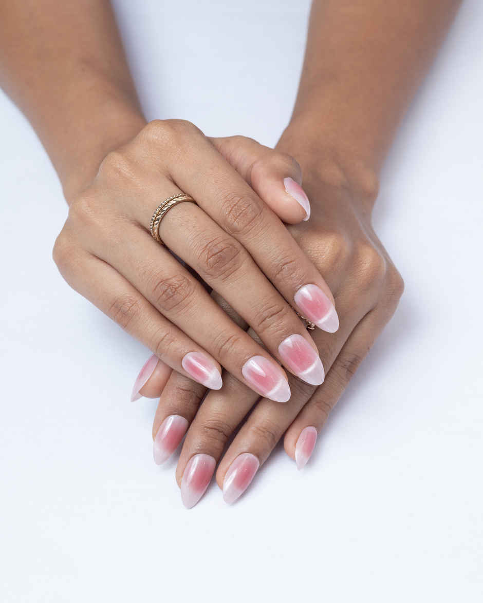 Pep Nails Berry Medium Almond Pink Cat Eye Reusable Press On Nails 30 Nail Tips