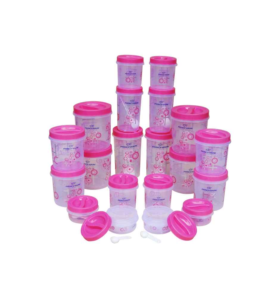 Princeware Twister Combo Plastic MuLiteri Utility Container Set 20-pieces Printed- Pink