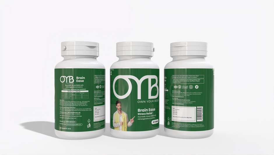 OYB Brain Ease Stress Relief with Ashwagandha & Brahmi for Calm Mind, Focus & Anxiety Support