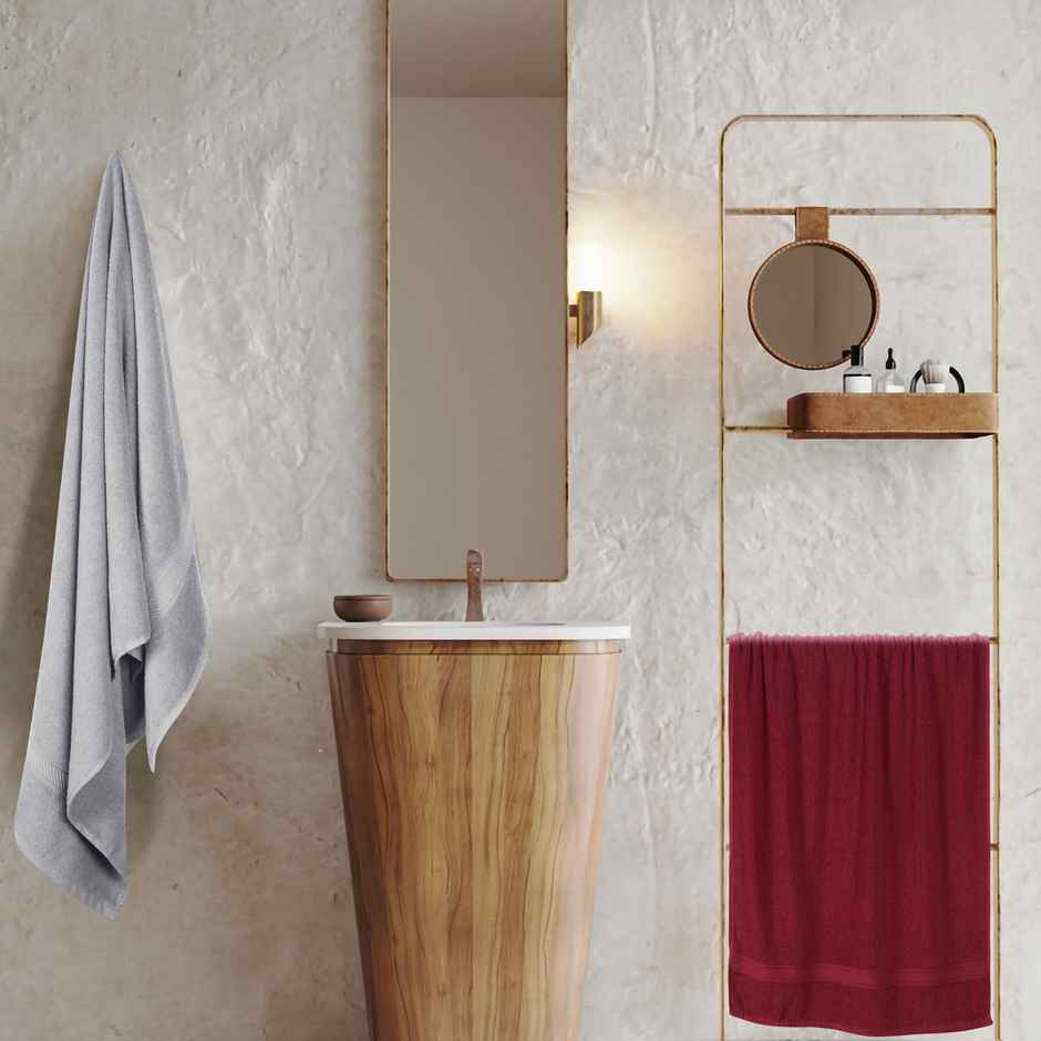 Furnofy 450 Gsm Cotton Bath Towel (70x140 Cms), Highly Absorbent And Soft Pack Of 2 - Maroon, Grey